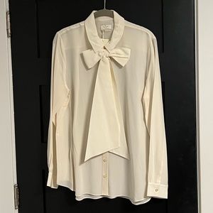 Kate Spade New York Silk Bow Blouse Blaze a Trail Cream Size 14